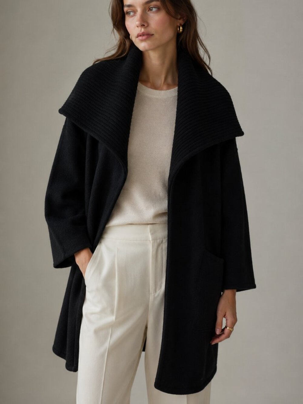 Vince Sweater Coat Black Wool Shawl Collar Open Front Oversized Coat Sz M